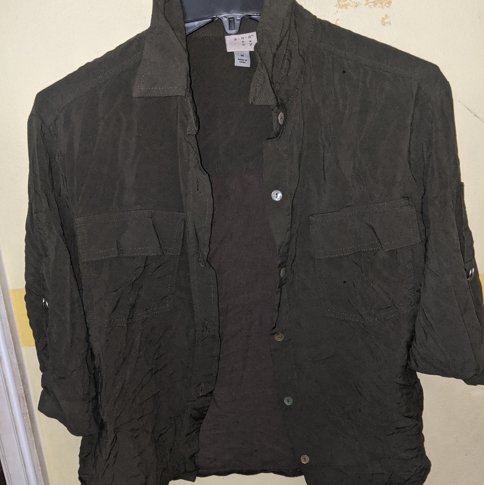Olive green button down top